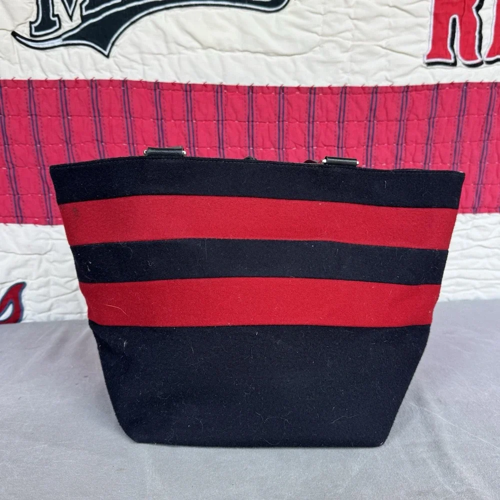 Vintage Kate Spade Black Red Wool Striped‎ Tote